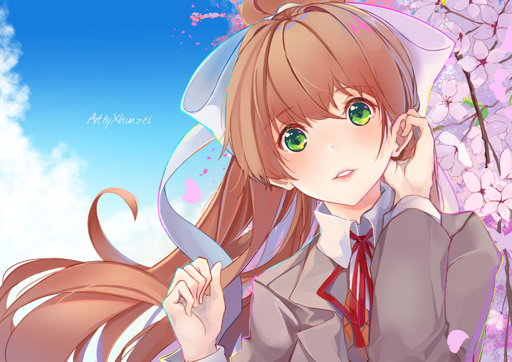 Monika, anime girl, ddlc, doki doki literature club, girl, spring,  springtime, HD phone wallpaper