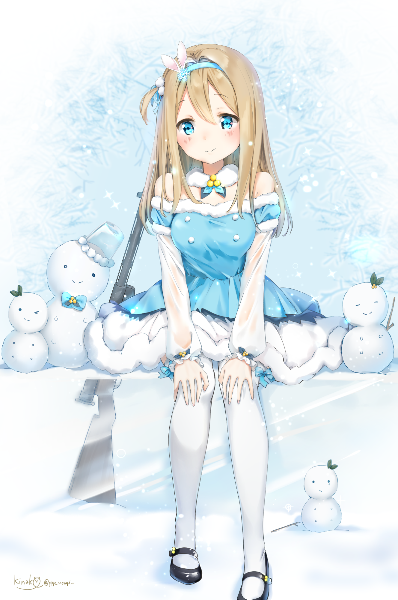 Девочка из аниме со снеговиком