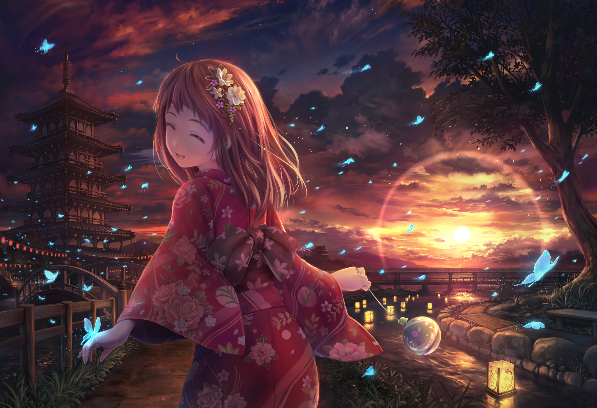 Madder Red Sky and Blue Butterflies [Original] : r/Moescape