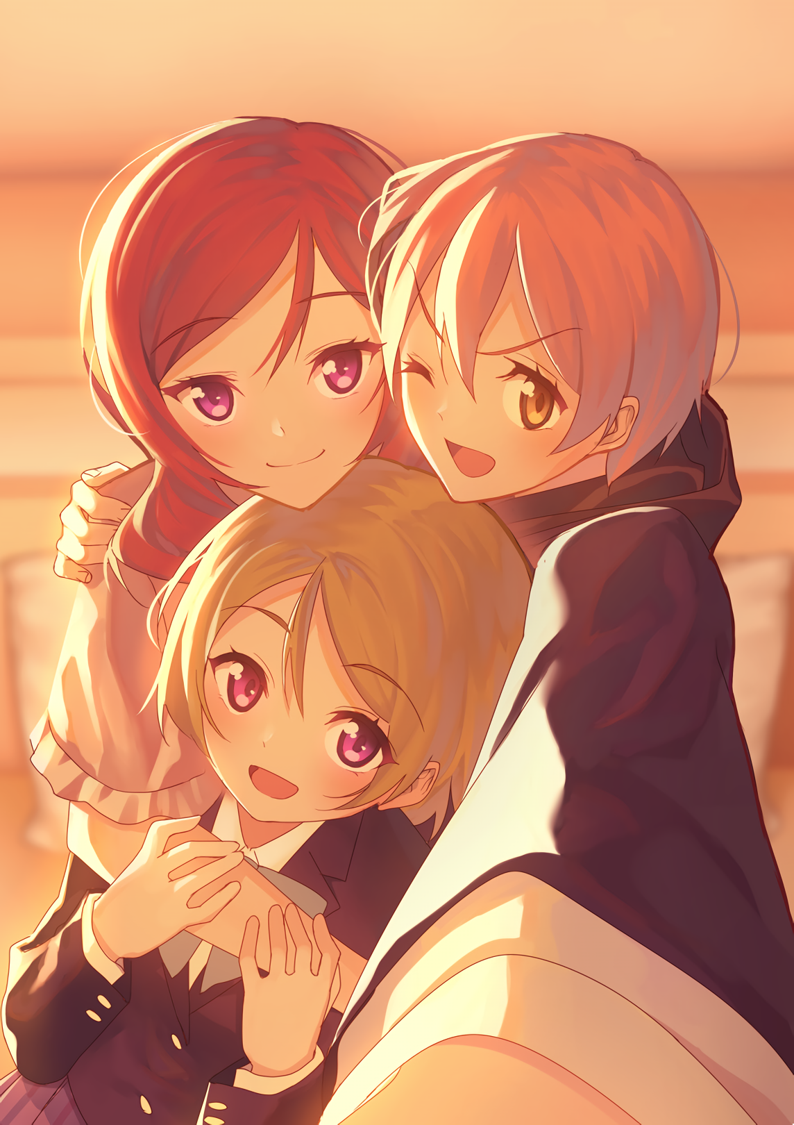 Hugging Three Anime Girl Best Friends