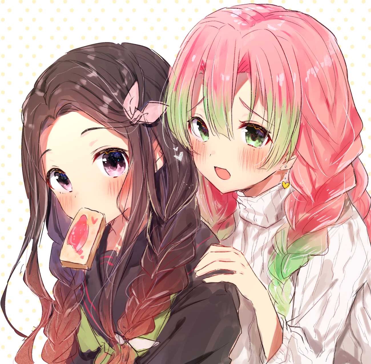 Schoolgirl Nezuko & Mitsuri. [Kimetsu no Yaiba]