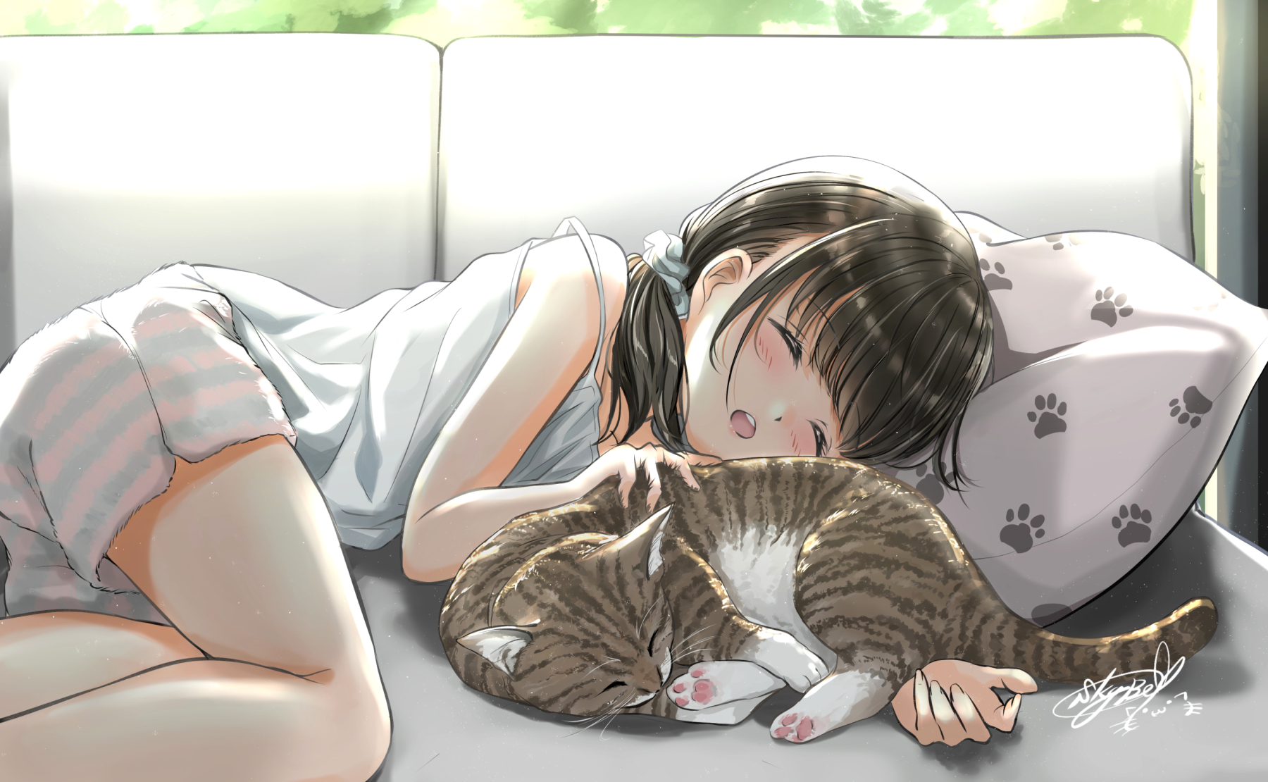 cat and girl [original] : r/awwnime