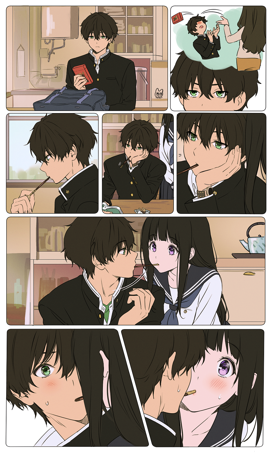 Accidental Pocky Game by mery [Hyouka]