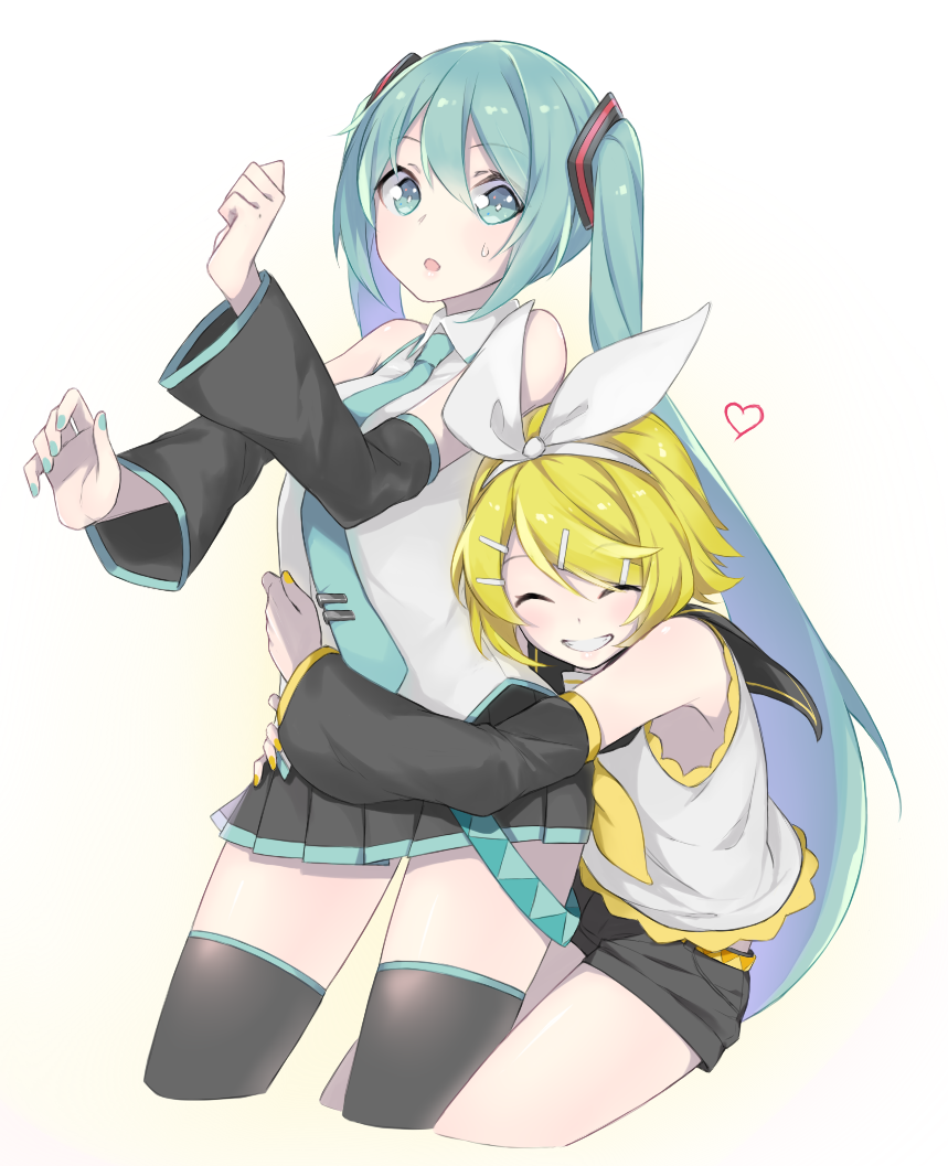 Surprise Rin Hugs Hatsune Miku And Kagamine Rin Vocaloid Rawwnime 