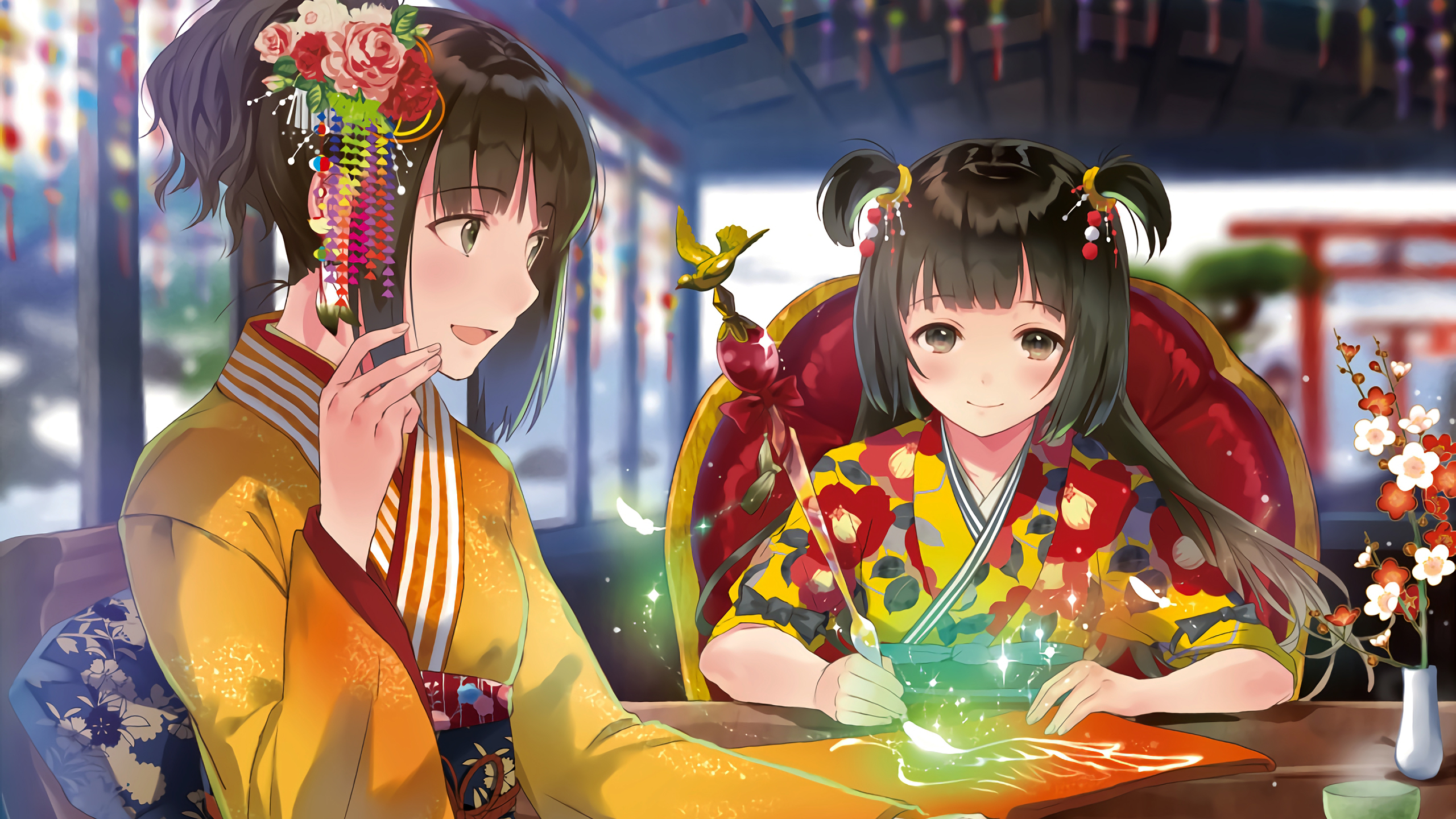 Девушка аниме на новый год в кимоно